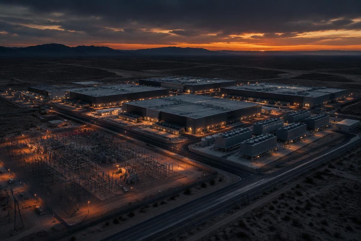Data center campus at dusk